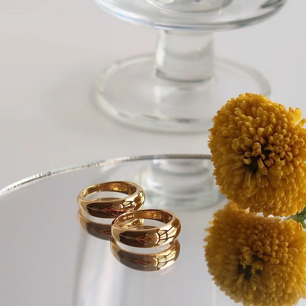 18K Thick Gold Plated Minimalistic Narrow Dome Ring
